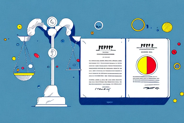 A balanced scale with a patent document on one side and a book titled 'mpep' on the other