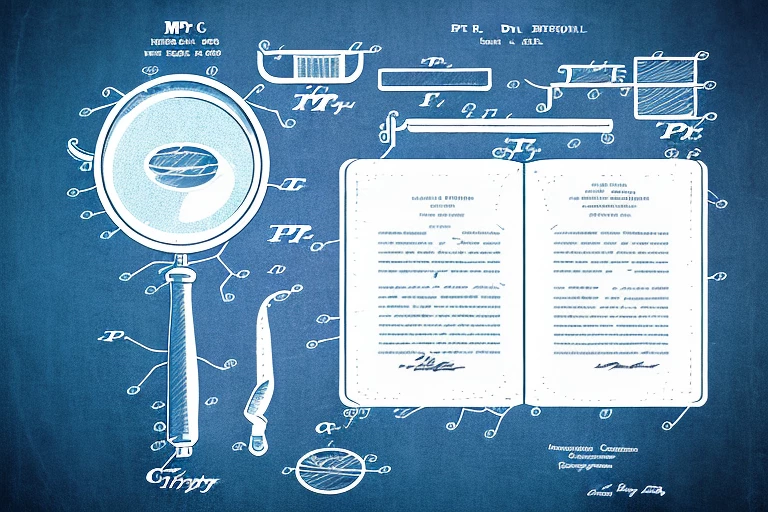 A magnifying glass hovering over a patent document
