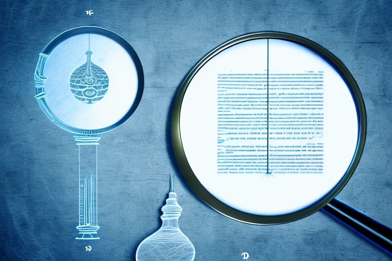 A magnifying glass hovering over a patent document