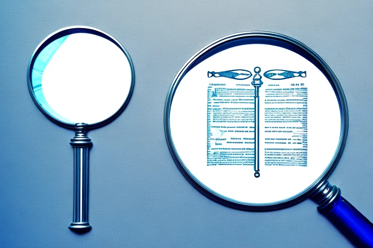 A magnifying glass over a patent document