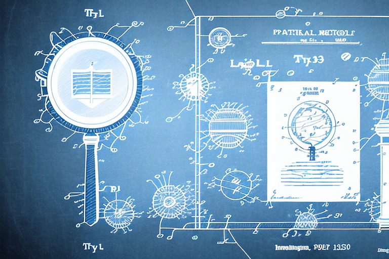A magnifying glass hovering over a patent document