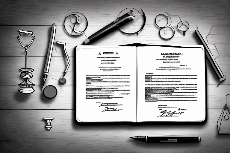 A balanced scale with a patent document on one side