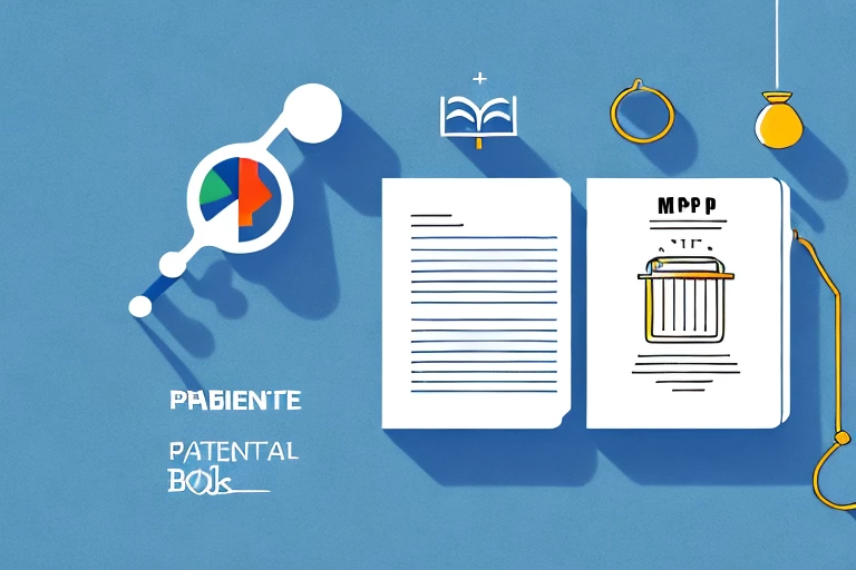 A symbolic scale balancing a patent document and a book labeled "mpep"