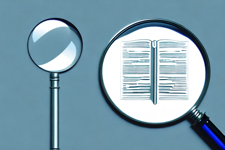 A magnifying glass hovering over a detailed patent document