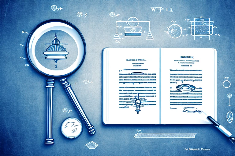 A magnifying glass hovering over a patent document