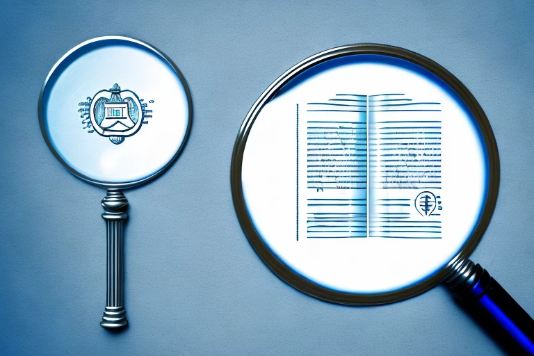 A magnifying glass hovering over a patent document