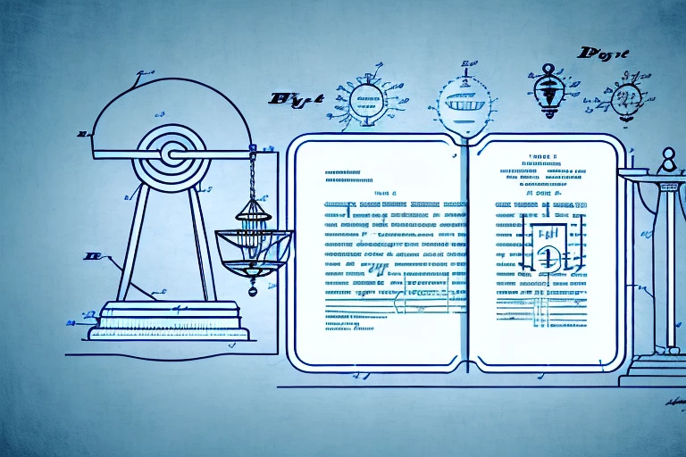 A courtroom scene with a large patent document