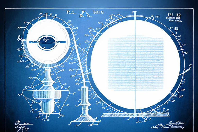 A magnifying glass hovering over a patent document