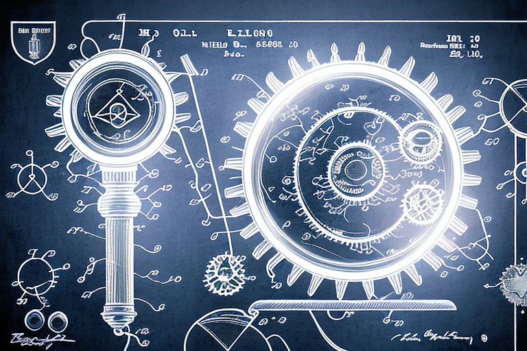 A magnifying glass focusing on a patent document