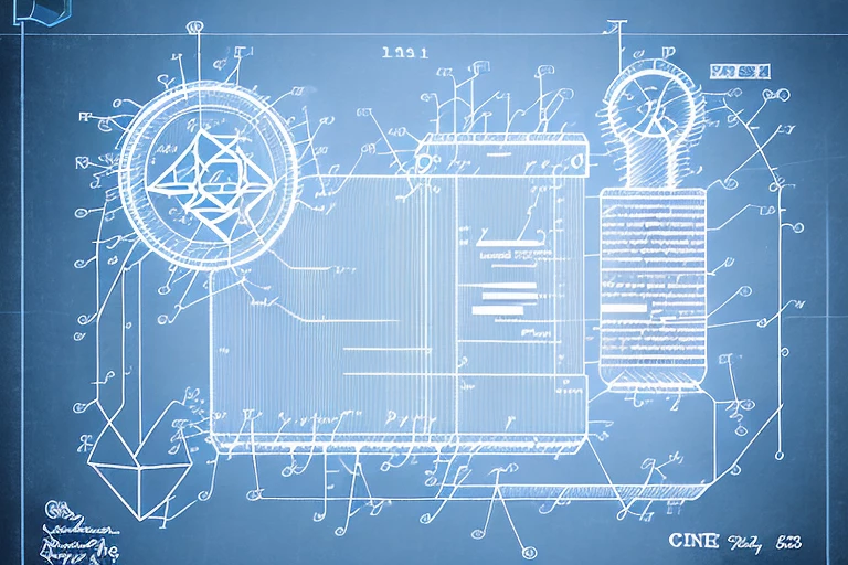 A database symbol intertwined with a patent document and a symbolic representation of a bar