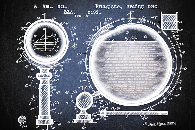 A magnifying glass focusing on a patent document