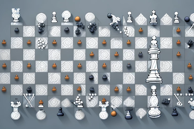 A chessboard with chess pieces strategically placed