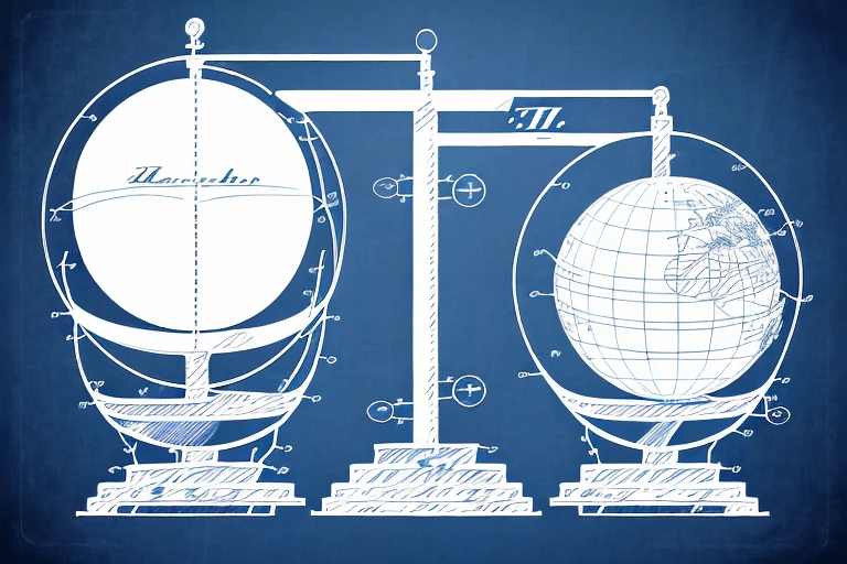 A balanced scale with a patent document on one side and a globe on the other