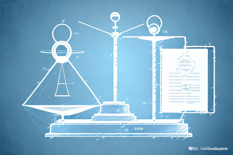 A balance scale with a patent document on one side and a software application icon on the other
