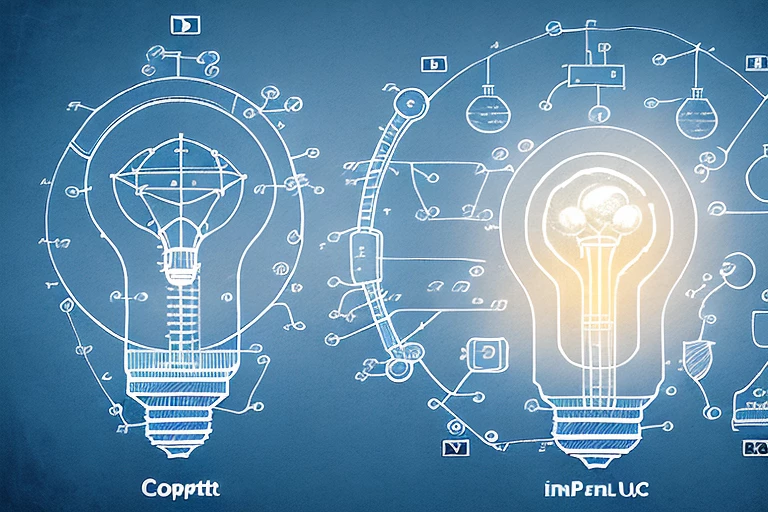 A variety of symbolic icons like a light bulb