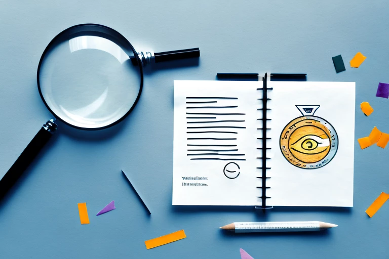 A stack of mock test papers next to a magnifying glass