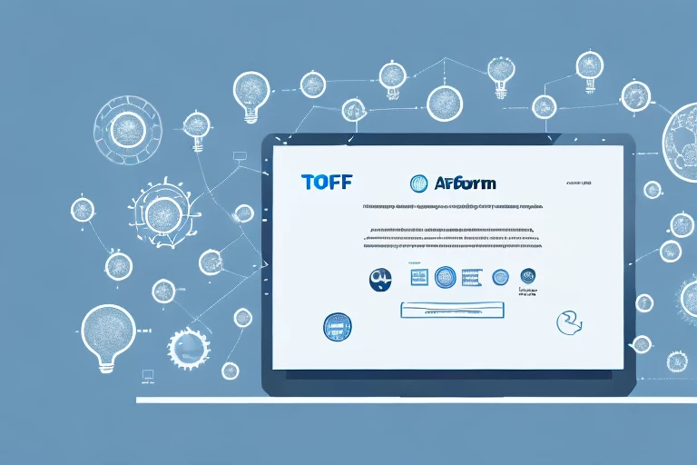 A laptop displaying a forum page with various patent-related icons (like a light bulb or gear)