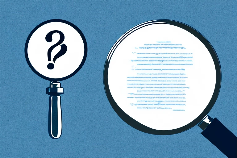A magnifying glass hovering over a patent document with a question mark symbol popping up