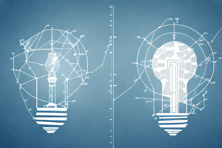 A symbolic scale balancing a lightbulb (representing an idea) and a formal document (representing a patent)