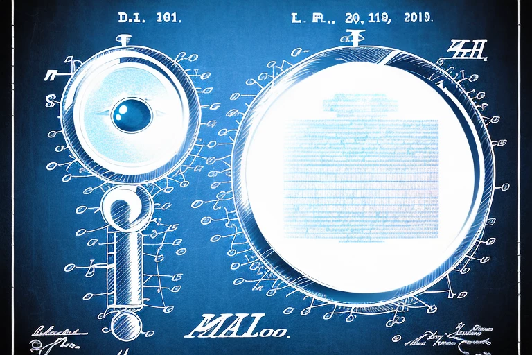 A patent document with a magnifying glass hovering over it
