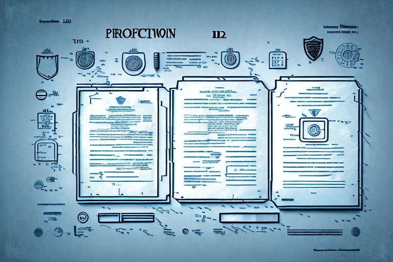 Two distinct documents - one representing a granted patent's specification with symbols of technical details and diagrams